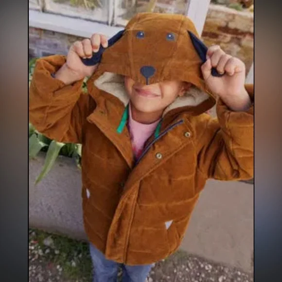 Mini Boden Size 18-24 Months Brown Corduroy Sherpa Lined Dog Hooded Puffer Coat - Picture 10 of 10